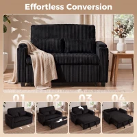 HOMCOM 2 Seater Sofa Bed, Pull Out Sleeper Sofa w/ Adjustable Backrest, Storage Armrests, Cup Holders, Side Pockets, Black(m-4)
