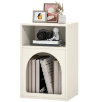 HOMCOM Table de chevet, table de nuit avec compartiments ouverts, design arqué, 40 x 30 x 60 cm, crème(m-12)