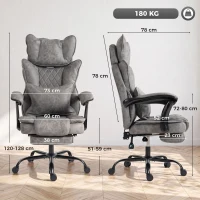HOMCOM Executive Office Chair, Leathaire Big and Tall Office Chair 180 kg with Wide Seat, Reclining, Lumbar Support, Grey(m-3)