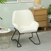 HOMCOM Butaca de Salón con Asiento Ancho y Acolchado Tapizado en Terciopelo Patas de Metal Sillón para Salón Crema(m-10)