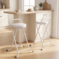 HOMCOM Tabourets de Bar Pliants Lot de 2, sans Assemblage, Chaises de Bar, Assise Rembourré 63H cm, Cadre en Acier, Blanc(m-8)