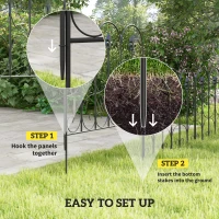 Outsunny Decorative Garden Fencing, 5PCs Outdoor Picket Fence Panels, Rustproof Metal Wire Landscape Flower Bed Border Edging Animal Barrier, Black(m-4)