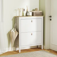 HOMCOM Zapatero Estrecho con 2 Compartimentos y Tiradores de Cuero PU para Pasillos y Recibidores 80x24x95,5 cm Blanco y Madera(m-11)