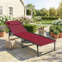 Outsunny Bain de Soleil transat Pliable Dossier inclinable Multi-Positions Acier thermoplastique Lacets élastiques Noir textilène Rouge(m-10)