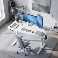 HOMCOM Standing Desk Memory Control Height Adjustable Desk 2 Cable Holes LED Display Sit Stand Desk White(m-10)