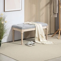 HOMCOM Banco Pie de Cama Tapizado en Lino Sintético con Patas de Madera y Asiento Acolchado Estilo Vintage Gris Claro(m-2)