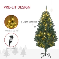 HOMCOM 5' Artificial Prelit Christmas Trees Holiday Décor with Warm White LED Lights, Decoration, Banner, Tag, Ball(m-5)