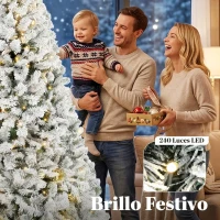 HOMCOM Árbol de Navidad Nevado con 240 Luces LED Blanco Cálido 200 cm 850 Ramas Ignífugas Abatibles Base Metálica Plegable(m-5)