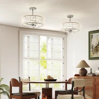 HOMCOM Crystal Ceiling Light Fixture Set of 2, Semi Flush Mount Modern Chandelier for Living Room, Bedroom and Hallway, 3-Lights with E14 Base, Silver Tone(m-10)