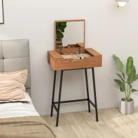 HOMCOM Masă de Machiaj cu Oglindă Rabatabilă și 16 Compartimente Stil Industrial, Lemn și Oțel, 60x40x90 cm(m-14)