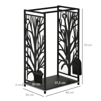 HOMCOM Porte bûches - Range bûches Serviteur de cheminée Arbre - Multi Accessoires étagère 46L x 29l x 70H cm Acier Noir(m-3)