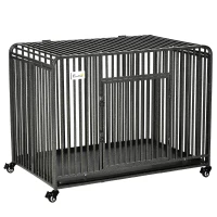 PawHut Foldable Heavy Duty Dog Crate on Wheels, with Removable Tray, for Medium and Large Dogs(m-1)