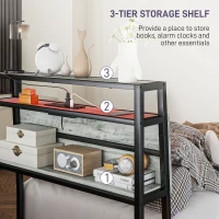 HOMCOM Single Steel Bed Frame, with LED Lights and Shelf - Grey(m-7)