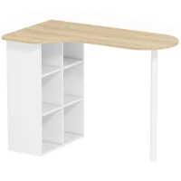 HOMCOM Unregelmäßiger Schreibtisch 100 x 59 cm mit 6 Fächern, 4 verstellbaren Regalen und Stahlgestell, Eiche(m-1)