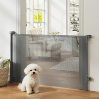 PawHut Barrera de Seguridad para Perros Retráctil Extensible hasta 140 cm de Ancho para Escaleras y Puertas Gris(m-10)