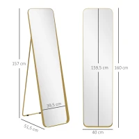 HOMCOM Specchio da Terra 40x160cm Rettangolare a Figura Intera con Cavalletto Autoportante, Oro(m-3)