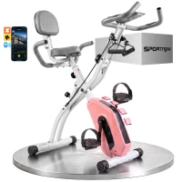 SPORTNOW 4-In-1 Folding Exercise Bike with Resistance Bands, Bluetooth App, 8-Level Magnetic Resistance, LCD Display, Pink(m-15)