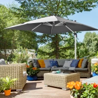 Outsunny 3 x 3(m) Cantilever Roma Parasol, Square Garden Umbrella with Cross Base, Crank Handle, Tilt, 360° Rotation and Aluminium Frame, Grey(m-2)