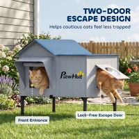 PawHut Heated Cat House Weatherproof w/ Heating Pad, Elevated Base, Escape Door, Cat Winter Shelter for Stray, Barn Cats(m-7)
