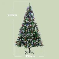 HOMCOM Árbol de Navidad Nevado 210 cm con 400 LED 11 Modos Mando a Distancia 1253 Puntas 44 Piñas y 44 Bayas Verde(m-3)