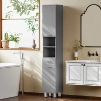 HOMCOM Meuble colonne salle de bain avec étagères réglables et compartiments ouverts, 30x30x180cm, gris brillant(m-2)
