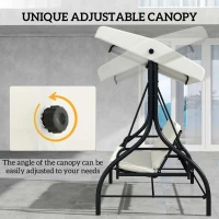 Outsunny 3 Seater Garden Swing Chair, 2 in 1 Convertible Patio Swing Seat Bed with Adjustable Canopy, Cushions and Metal Frame, Outdoor Hammock Bench Chair for Balcony, Terrace, Cream White(m-5)
