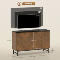 HOMCOM Meuble TV, meuble télé avec 4 portes, plateau effet marbre, étagères réglables, 120x39x76cm, noyer(m-3)