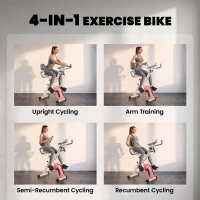 SPORTNOW 4-In-1 Folding Exercise Bike with Resistance Bands, Bluetooth App, 8-Level Magnetic Resistance, LCD Display, Pink(m-4)