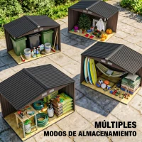 Outsunny Cobertizo de Jardín 4,9 m² 277x195x192 cm con 2 Puertas Corredizas Techo Inclinado y 4 Ventanas Marrón(m-7)