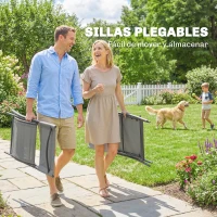 Outsunny Conjunto de Mesa y Sillas Jardín de 5 Piezas Muebles de Jardín Exterior con 4 Sillas Plegables y Mesa Plegable Gris(m-5)