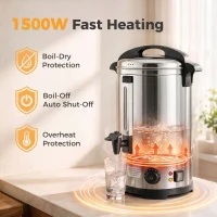 HOMCOM 8L Catering Urn, 1500W Stainless Steel Hot Water Boiler Dispenser with Thermostat, Keep Warm Function & Easy Pour Tap(m-7)