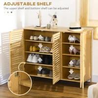 HOMCOM Rustic Shoe Cabinet, 3 Door Shoe Storage Cabinet with 8 Shelves, Natural Wood Finish(m-5)