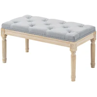 HOMCOM Banco Pie de Cama Tapizado en Lino Sintético con Patas de Madera y Asiento Acolchado Estilo Vintage Gris Claro(m-11)