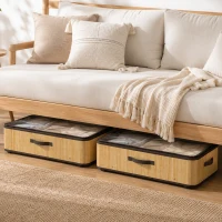 HOMCOM Juego de 2 Cajas de Almacenaje Bajo Cama con Ruedas 60L Tapa Transparente y Asa Marco Metálico 78,5x43x23 cm Natural(m-4)