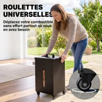 Outsunny Réservoir à Pellets Granulés en Acier 30 kg, Roulettes, Fenêtre de Niveau, Tamis avec Poignée, 36,5x36,5x61,5cm, Noir(m-7)