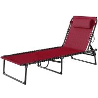 Outsunny Bain de Soleil transat Pliable Dossier inclinable Multi-Positions Acier thermoplastique Lacets élastiques Noir textilène Rouge(m-11)