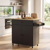 HOMCOM Kitchen Island with Drop Leaf, Rolling Kitchen Storage Trolley on Wheels with Drawer, Spice Rack and Towel Rack, Black(m-13)