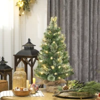 HOMCOM Brad de Crăciun Mic, Înălțime 60 cm cu 35 Luminite LED Albe, 68 Crengi Dese și Ignifuge, Verde(m-2)