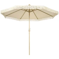 Outsunny Parasol de jardin inclinable parasol avec manivelle à franges style bohème 8 baleines Ø 265 x 244H cm crème(m-1)