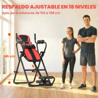 SPORTNOW Tabla de Inversión Plegable con Dominadas y Flexiones Altura Ajustable 155-198 cm Ángulos 20° 40° 60° Cinturón Rojo(m-6)