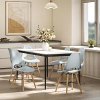 HOMCOM Pack de 2 Sillas de Comedor de Plástico con Respaldo Curvado y Patas de Madera de Caucho Gris(m-8)