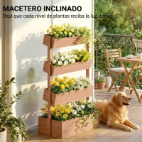 Outsunny Jardinera de Madera de 4 Niveles Jardinera Elevada Exterior con Orificios de Drenaje Tela no Tejida Marrón(m-5)