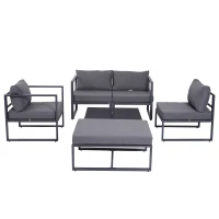 Outsunny 6 PCs Outdoor Indoor Sectional Sofa Set Thick Padded Cushions Aluminium Frame 5 Seaters 1 Coffee Table Footrest Grey(m-10)
