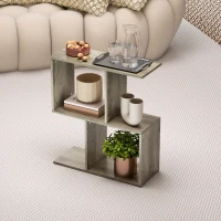 HOMCOM Side Table, Narrow End Table with Storage Shelves, S-Shaped, 3-Tier, 50W x 19.5D x 58H cm, Grey(m-7)