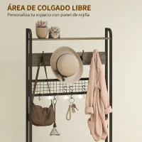 HOMCOM Perchero Zapatero 5 en 1 con Banco Zapatero Panel de Rejilla Armario 10 Ganchos Estante Superior y Marco de Acero Gris(m-5)