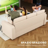 HOMCOM Divano Letto Angolare con Vano Contenitore, Rivestimento in Velluto a Coste e 2 Cuscini, 205x135x76 cm, Beige(m-4)