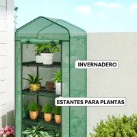 Outsunny Invernadero de Exterior con 4 Estantes Ruedas Puerta Enrollable Cubierta de PE y Marco de Acero 69x50x165 cm Verde(m-5)