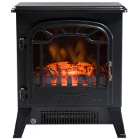 HOMCOM Cheminée électrique radiateur Imitation Flamme avec luminosité et réglable 925 W / 1850 W Porte métal Verre trempé Noir(m-11)