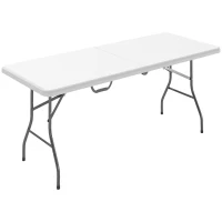 Outsunny Table pliante en HDPE table de camping pliante extérieur avec poignée couvre-pieds antidérapants 180 x 74 x 74 cm, blanc(m-1)