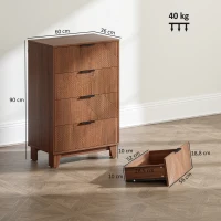 HOMCOM Commode 4 tiroirs meuble de rangement vintage avec poignées en métal, 60 x 36 x 90 cm, effet bois marron(m-3)